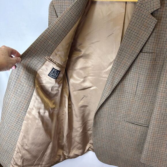 Jos. A. Bank Tan Gray Wine Houndstooth Check Wool 2 Button Sports Coat Size 46R - Picture 12 of 16